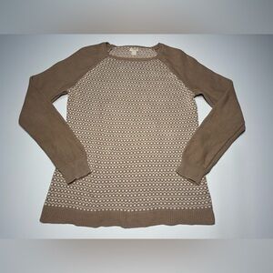 J Crew Women’s Tan & White Knit Crewneck Sweater, Sz Med